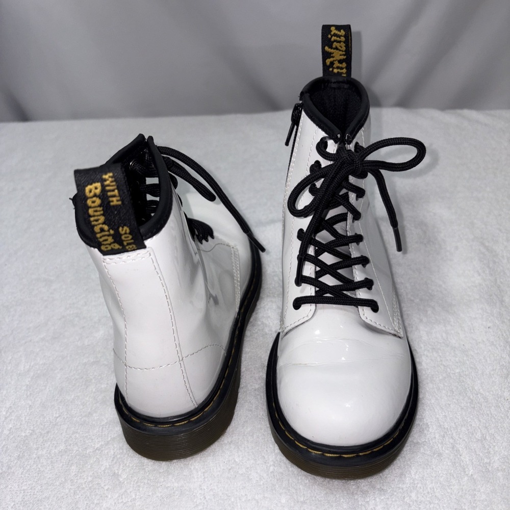 Dr Martens 1460 J Patent White Leather Lace Up Boots Kids US 2 Zipper
